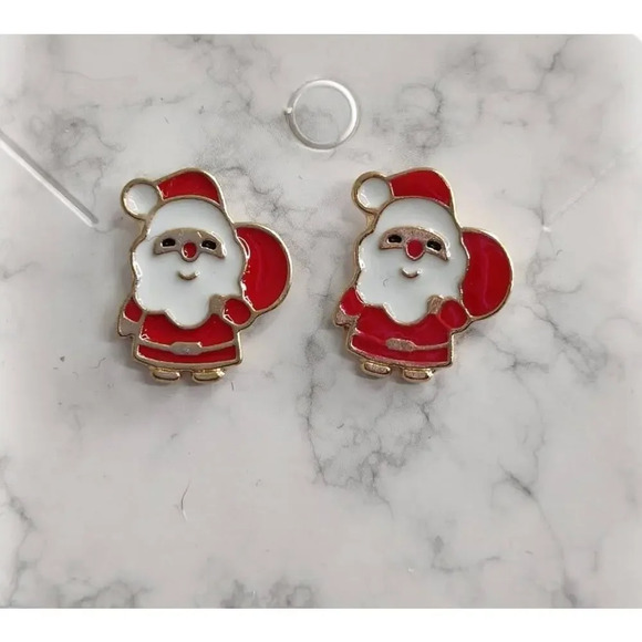 Holiday Earrings Christmas Santa Clause Studs Enamel Gold Plated - Picture 1 of 4